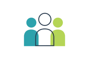 An illustrative icon of three people working together