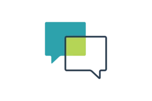 An illustrative icon of two speech bubbles overlapping