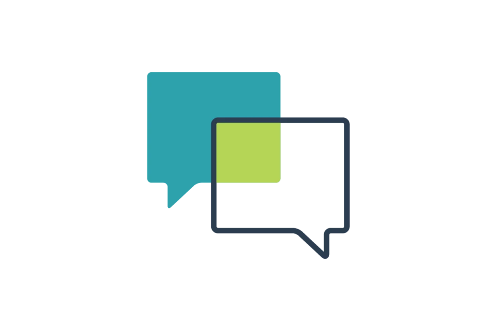 An illustrative icon of two speech bubbles overlapping